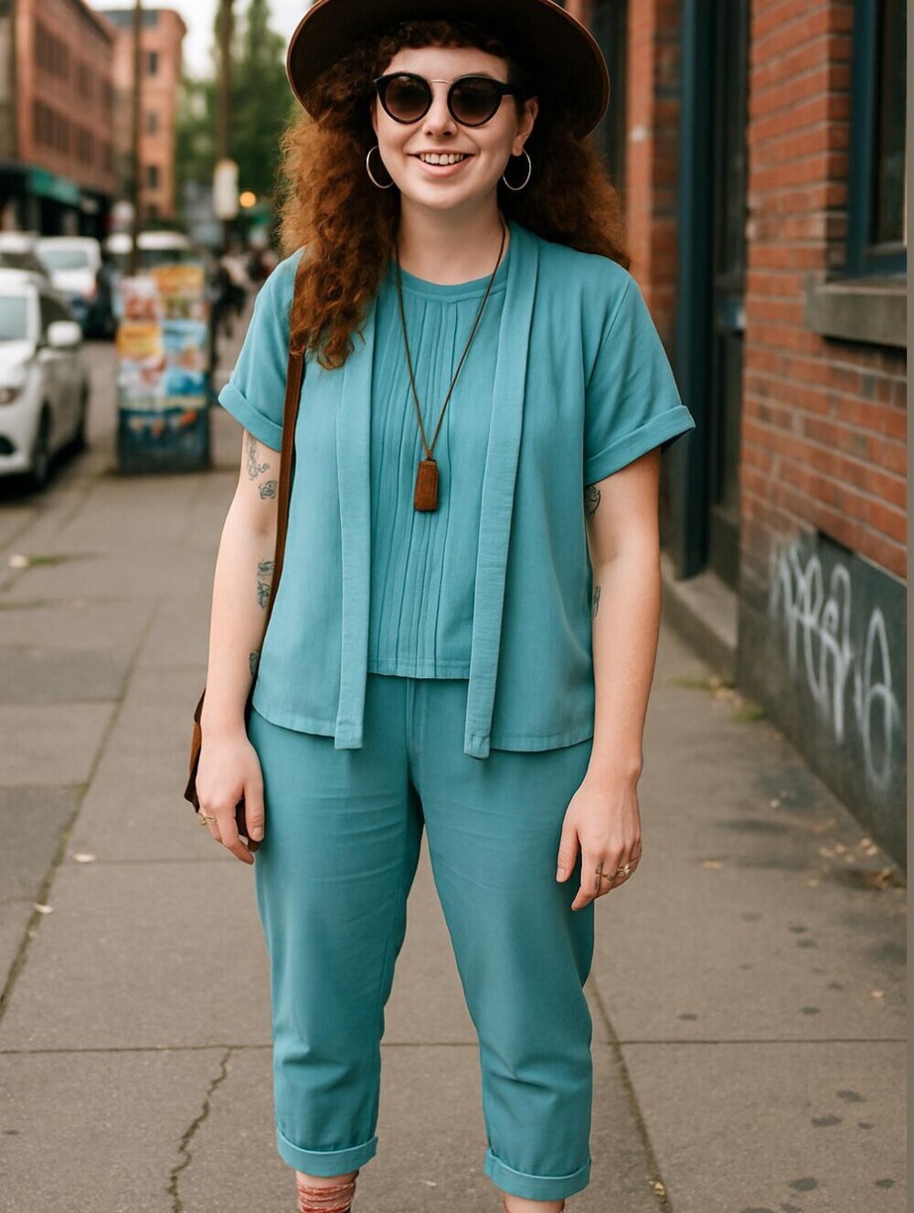Blair Vintage Turquoise Pantsuit 70s Retro Coastal Grandma Blue Green Top Bottom